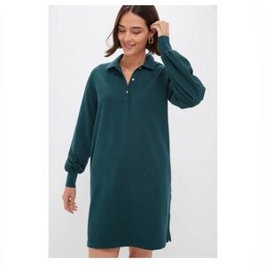 Tuckernuck Forest Green June Bug Pique Frances L/S Cotton Polo Dress Sz LG NWT